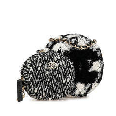 Shearling Tweed Round Clutch With Chain and Coin Purse_1