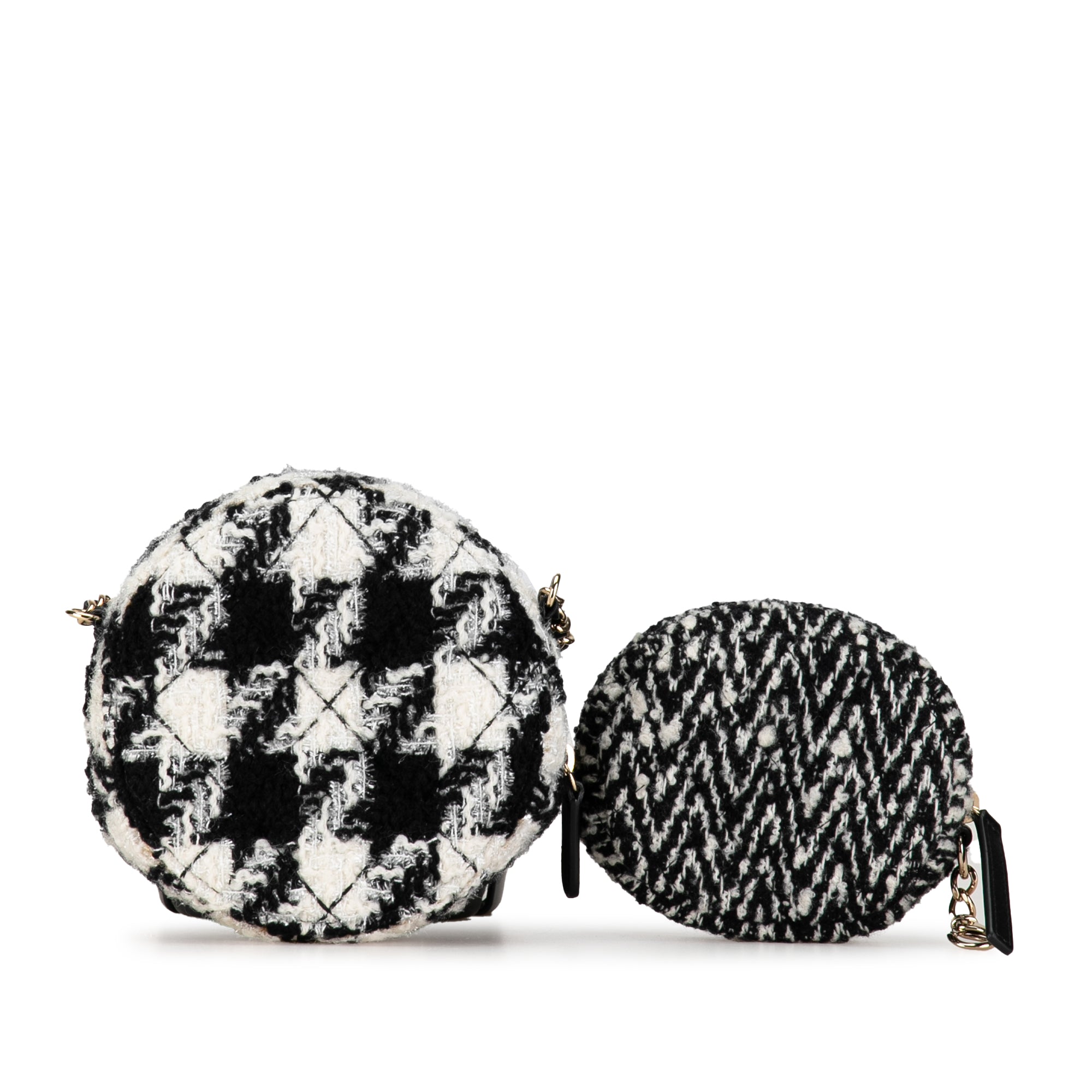 Shearling Tweed Round Clutch With Chain and Coin Purse_2