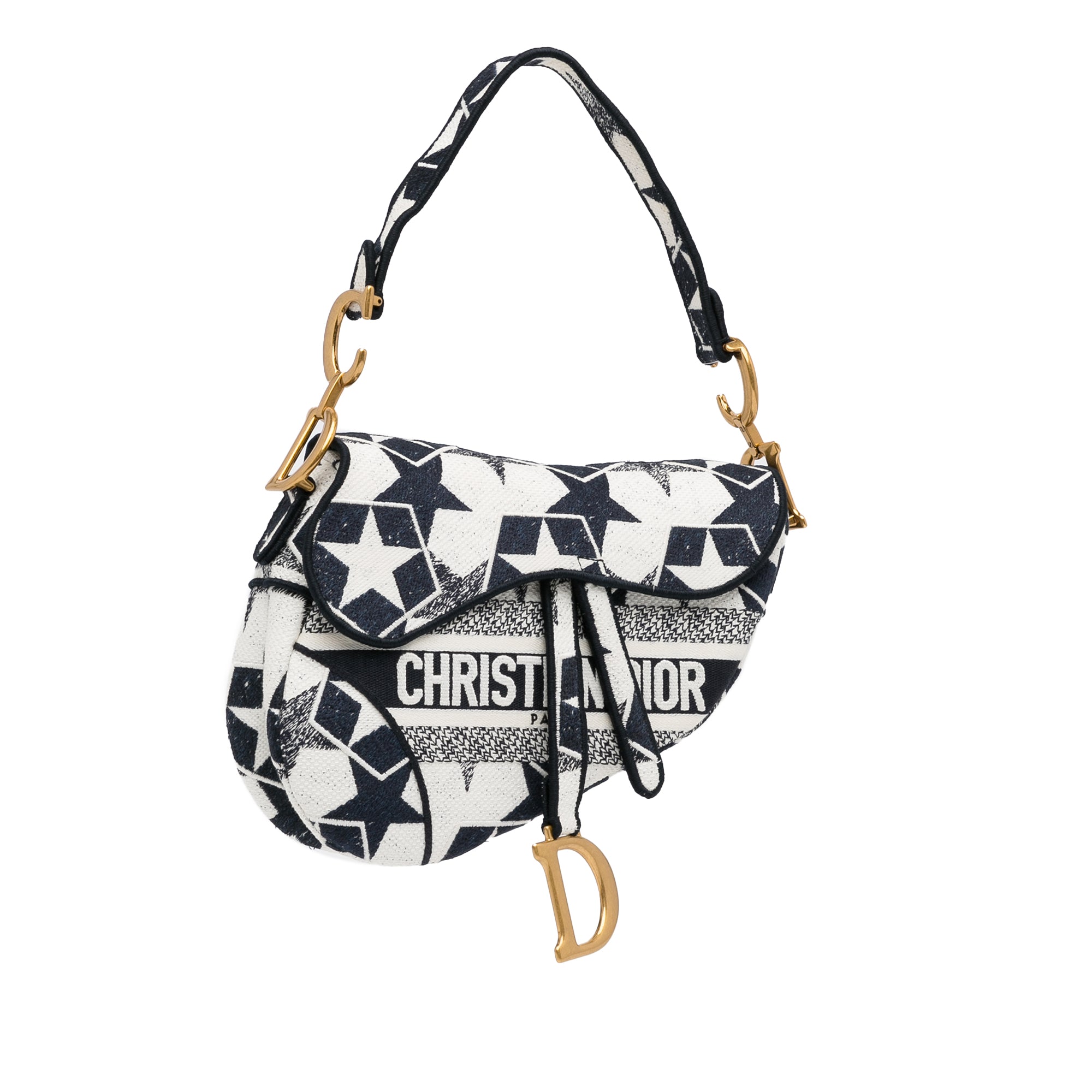 Stars Embroidered Canvas Saddle Bag_1