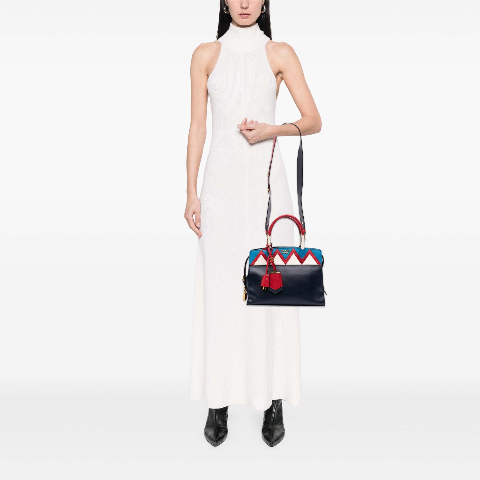 Medium Saffiano Trimmed City Calf Greca Esplanade Satchel