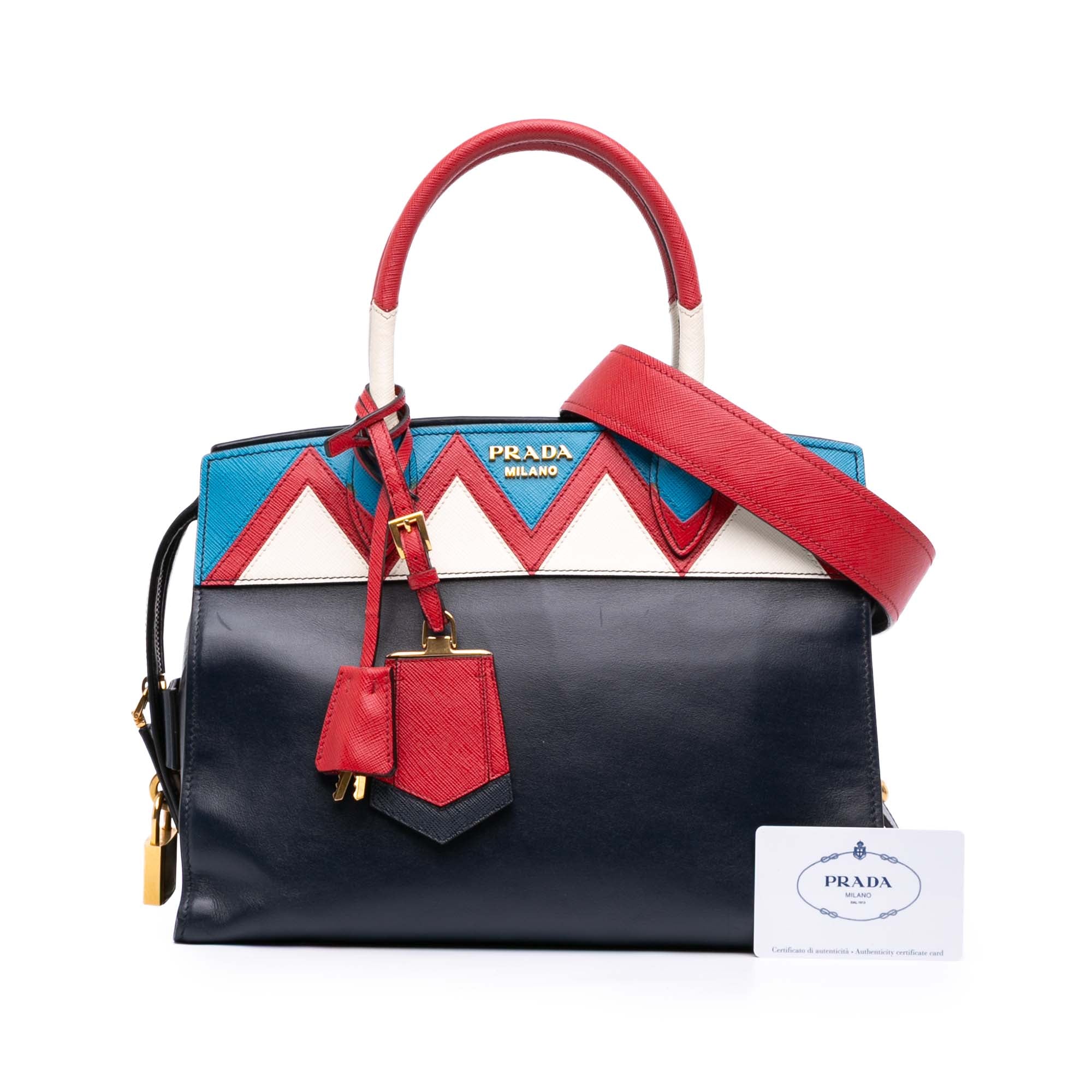 Medium Saffiano Trimmed City Calf Greca Esplanade Satchel