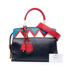 Medium Saffiano Trimmed City Calf Greca Esplanade Satchel