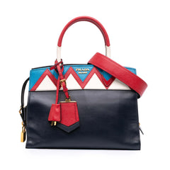 Medium Saffiano Trimmed City Calf Greca Esplanade Satchel