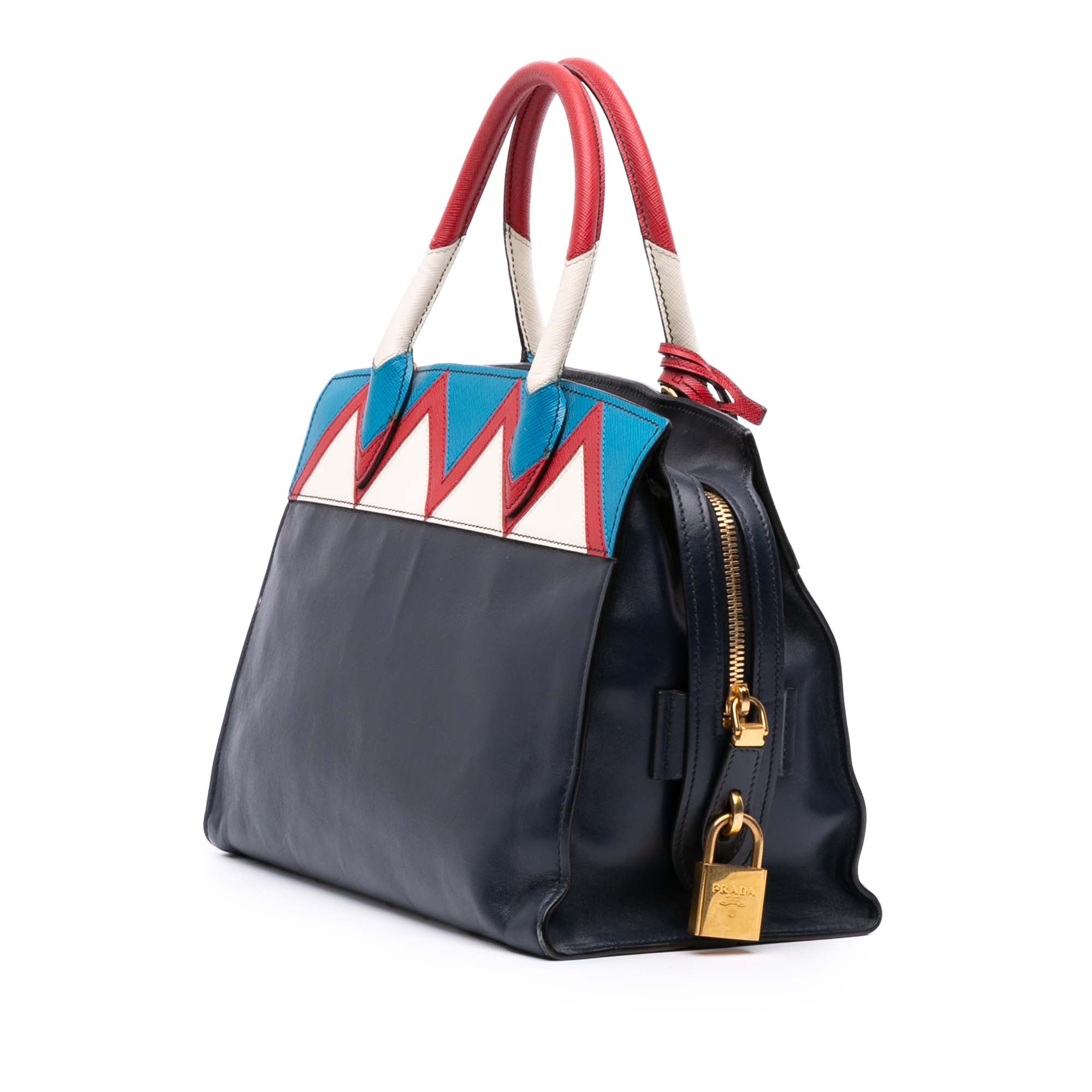 Medium Saffiano Trimmed City Calf Greca Esplanade Satchel