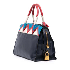 Medium Saffiano Trimmed City Calf Greca Esplanade Satchel