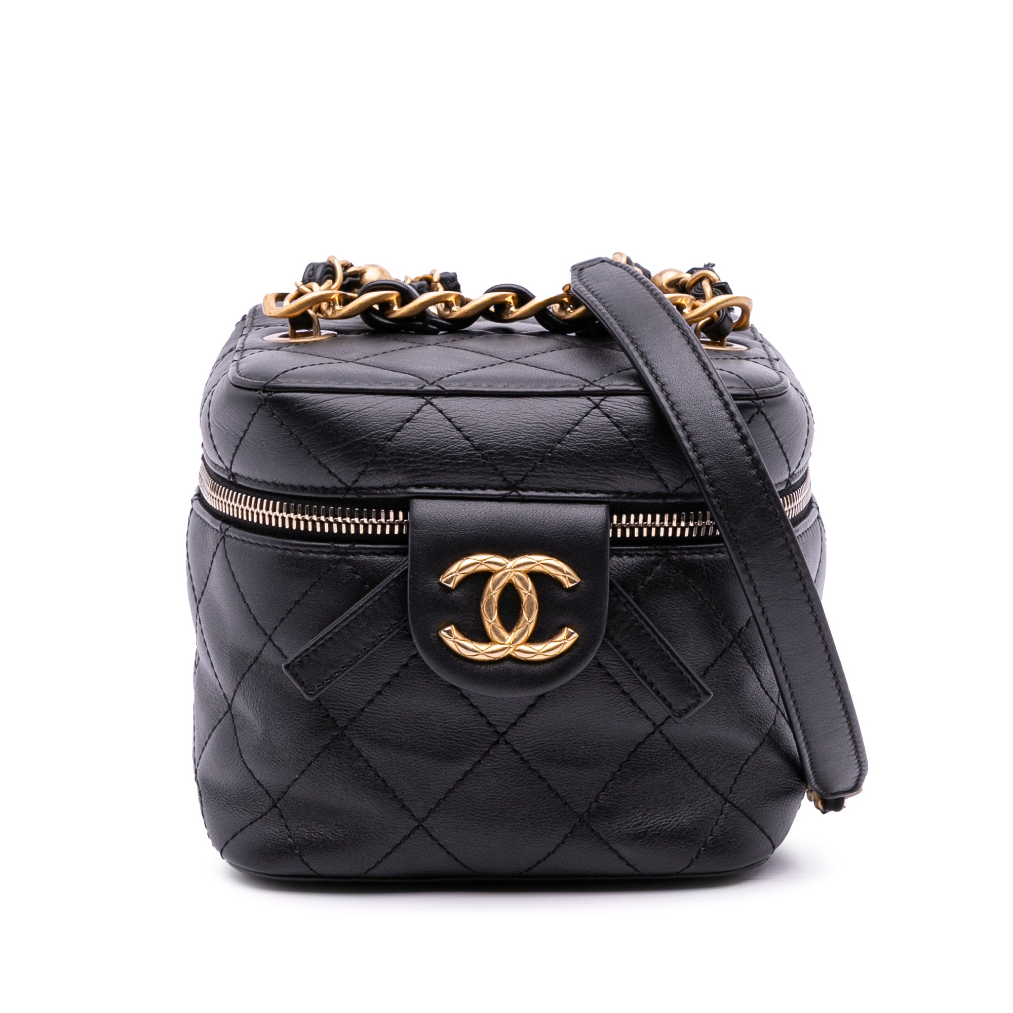 Small CC Quilted Calfskin Vanity Case with Chain
