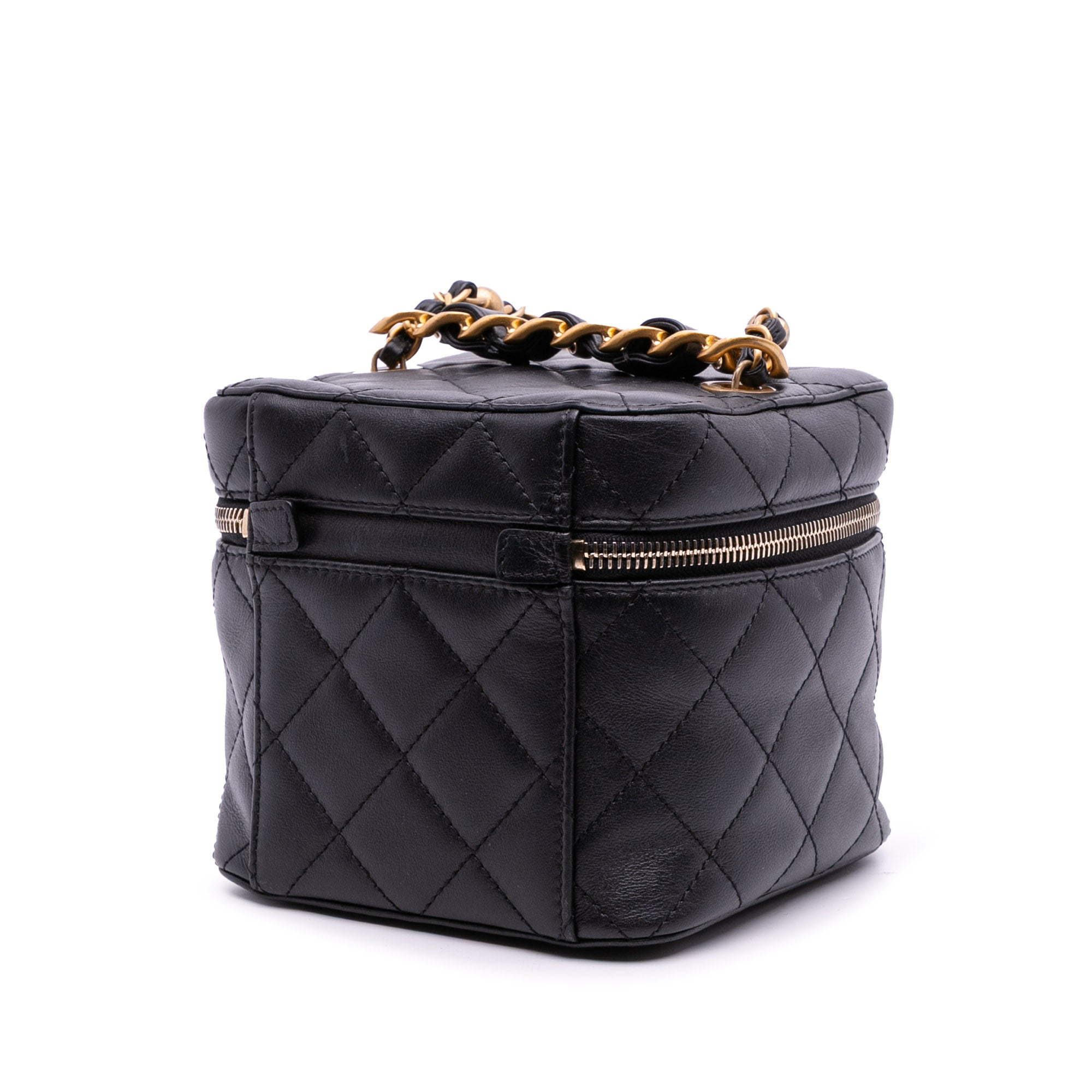 Small CC Quilted Calfskin Vanity Case with Chain