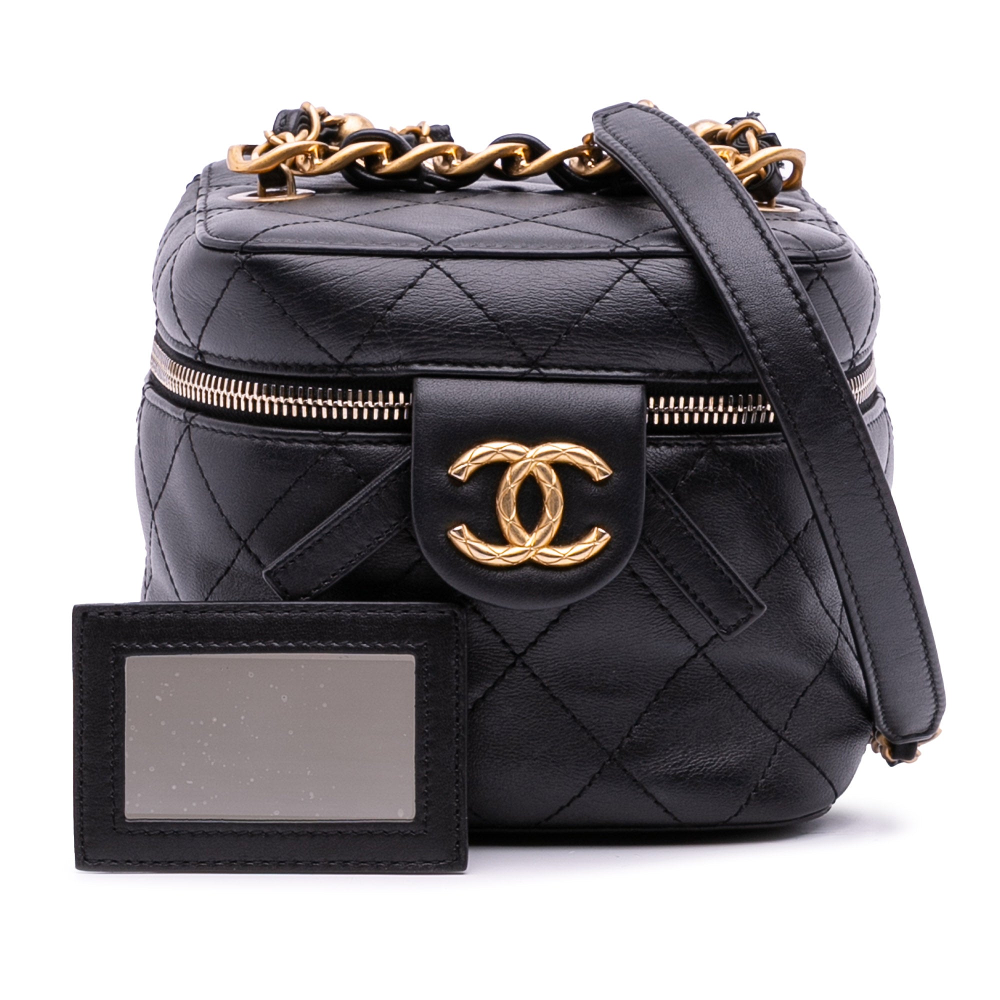 Small CC Quilted Calfskin Vanity Case with Chain