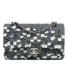 Medium Classic Canvas Sequin Stripes Double Flap