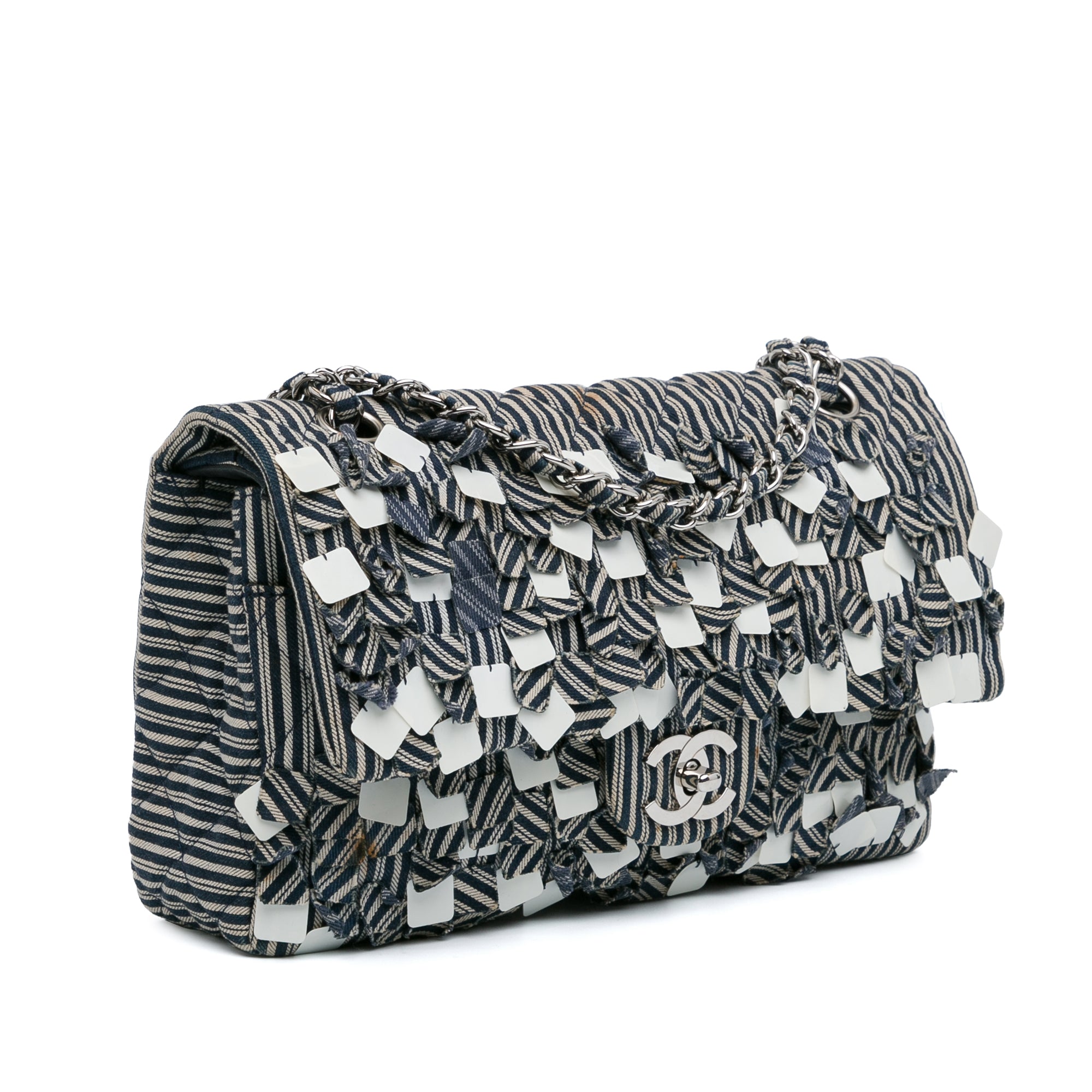 Medium Classic Canvas Sequin Stripes Double Flap
