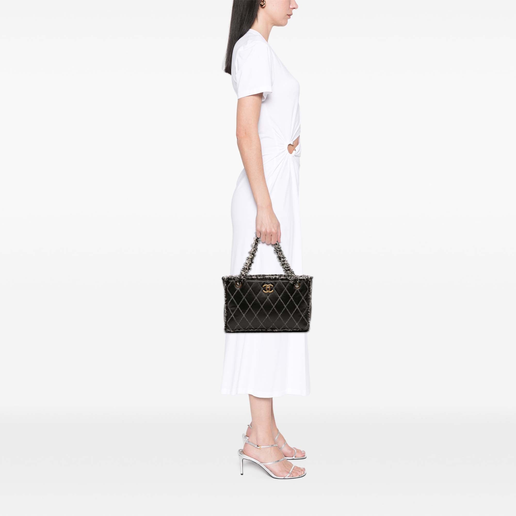 CC Quilted Calfskin Tweedy Shopping Tote