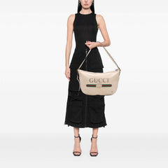 Leather Logo Half Moon Crossbody