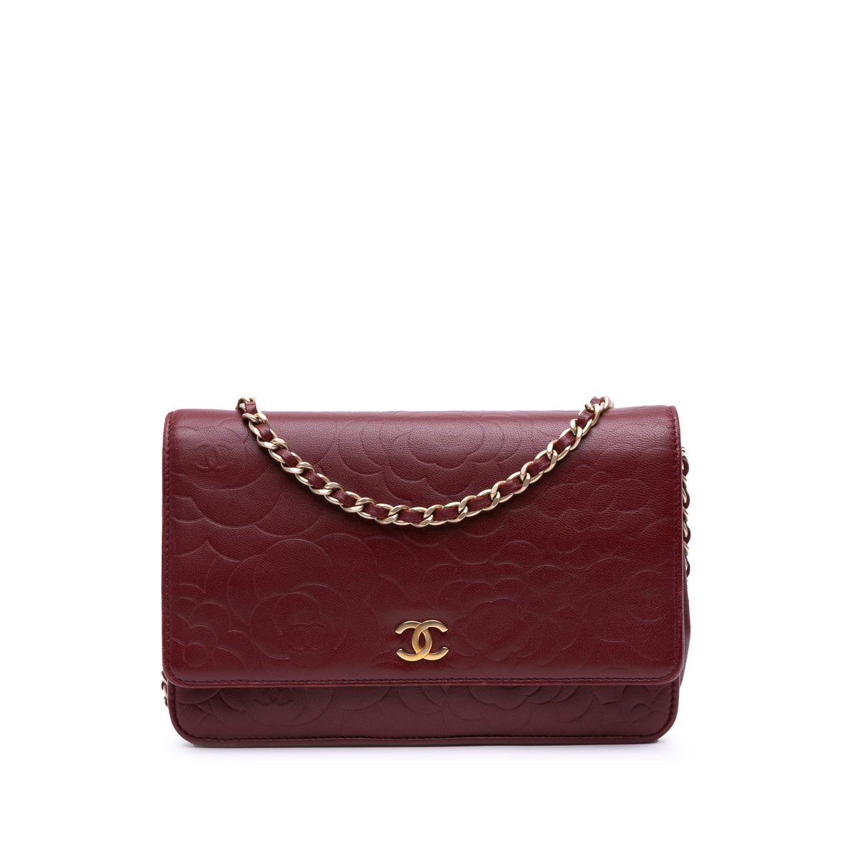 Embossed Lambskin Camellia Wallet On Chain