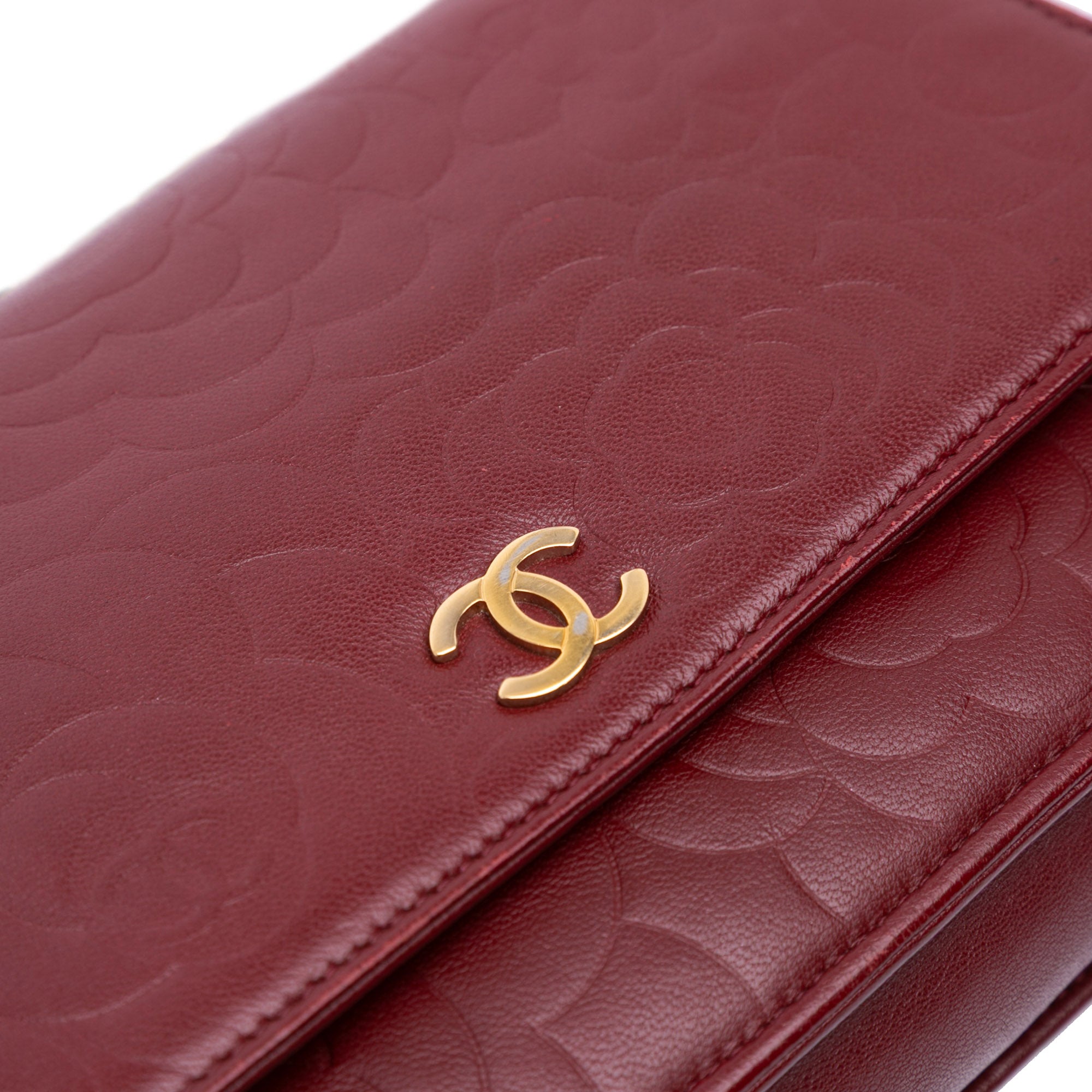 Embossed Lambskin Camellia Wallet On Chain
