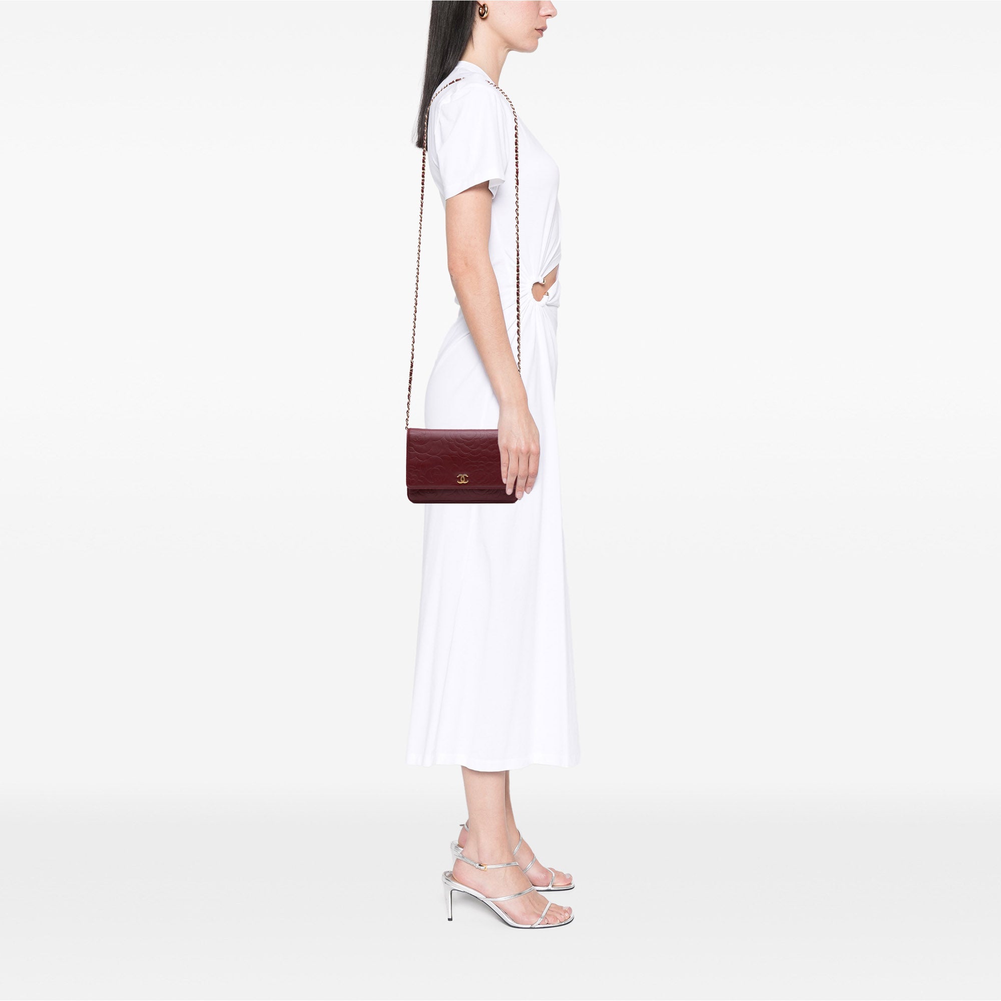 Embossed Lambskin Camellia Wallet On Chain