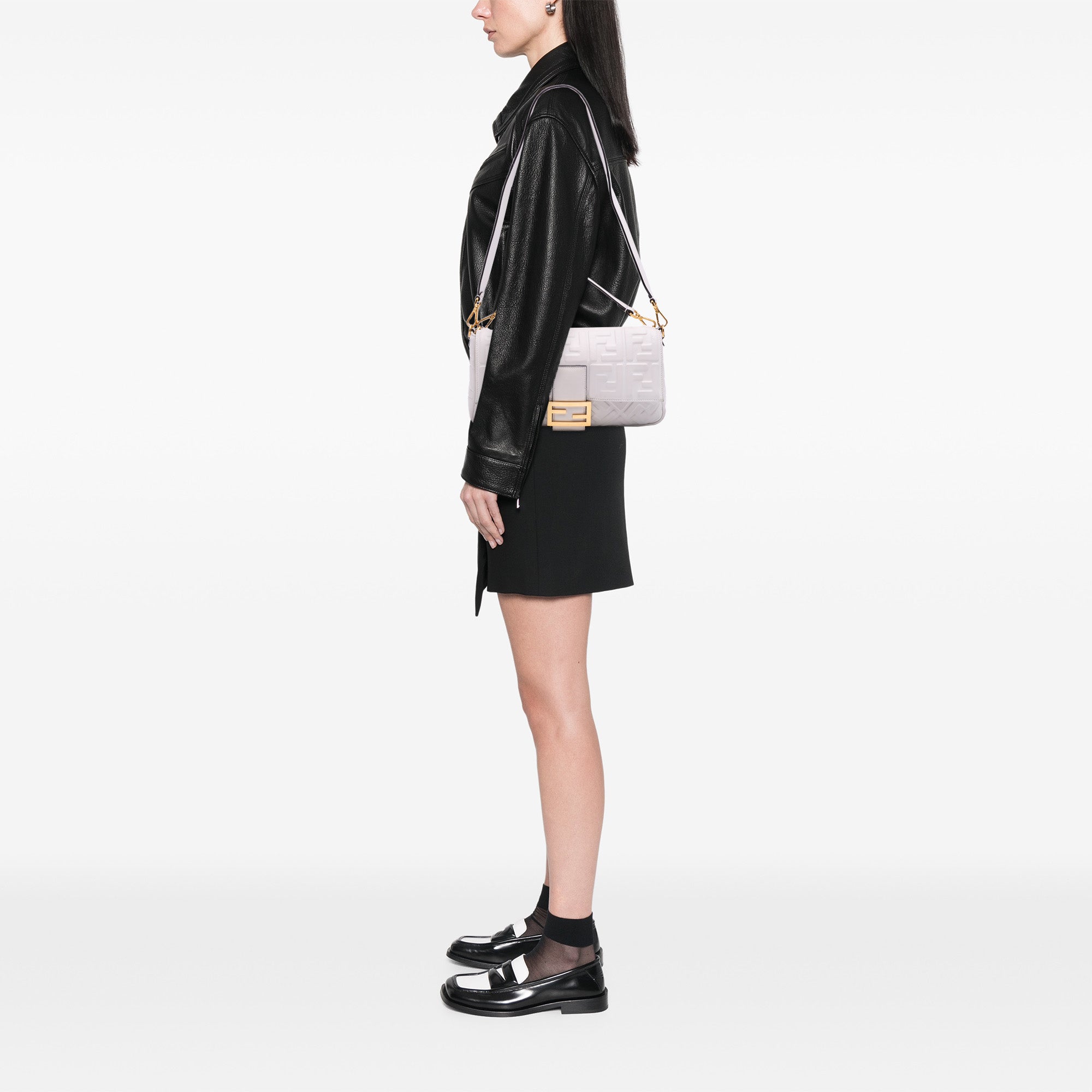 Large Zucca Embossed Leather Baguette Satchel