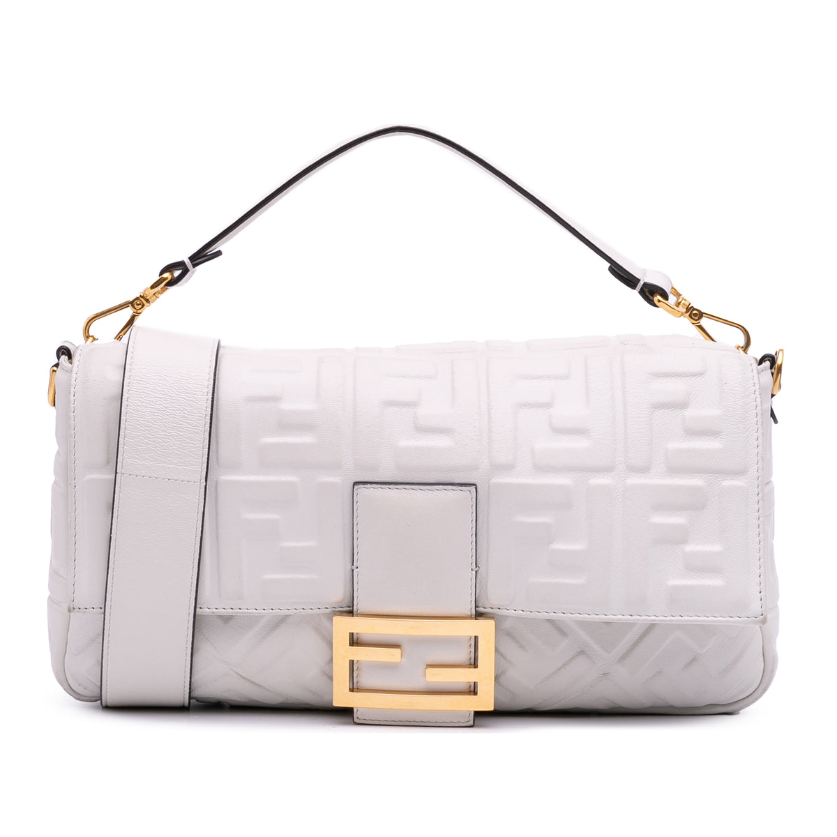 Large Zucca Embossed Leather Baguette Satchel