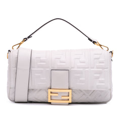 Large Zucca Embossed Leather Baguette Satchel
