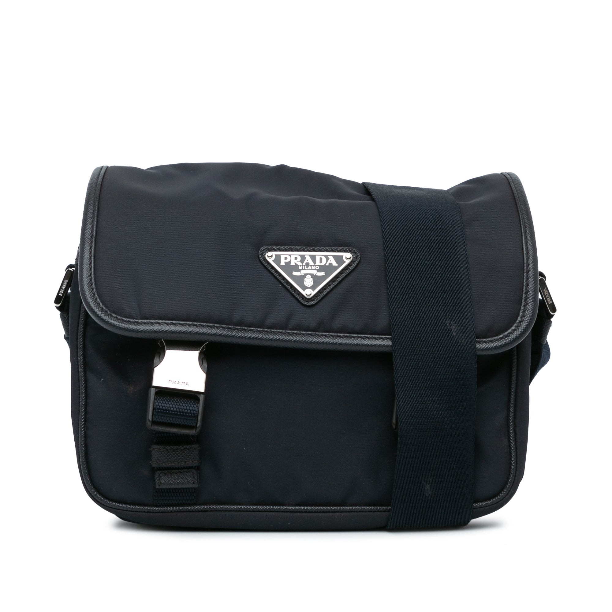 Saffiano Trimmed Double Buckle Messenger Bag