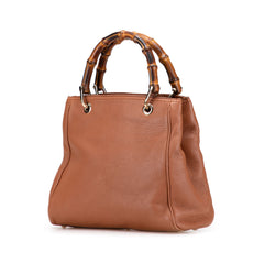 Small Calfskin Bamboo Shopper Satchel