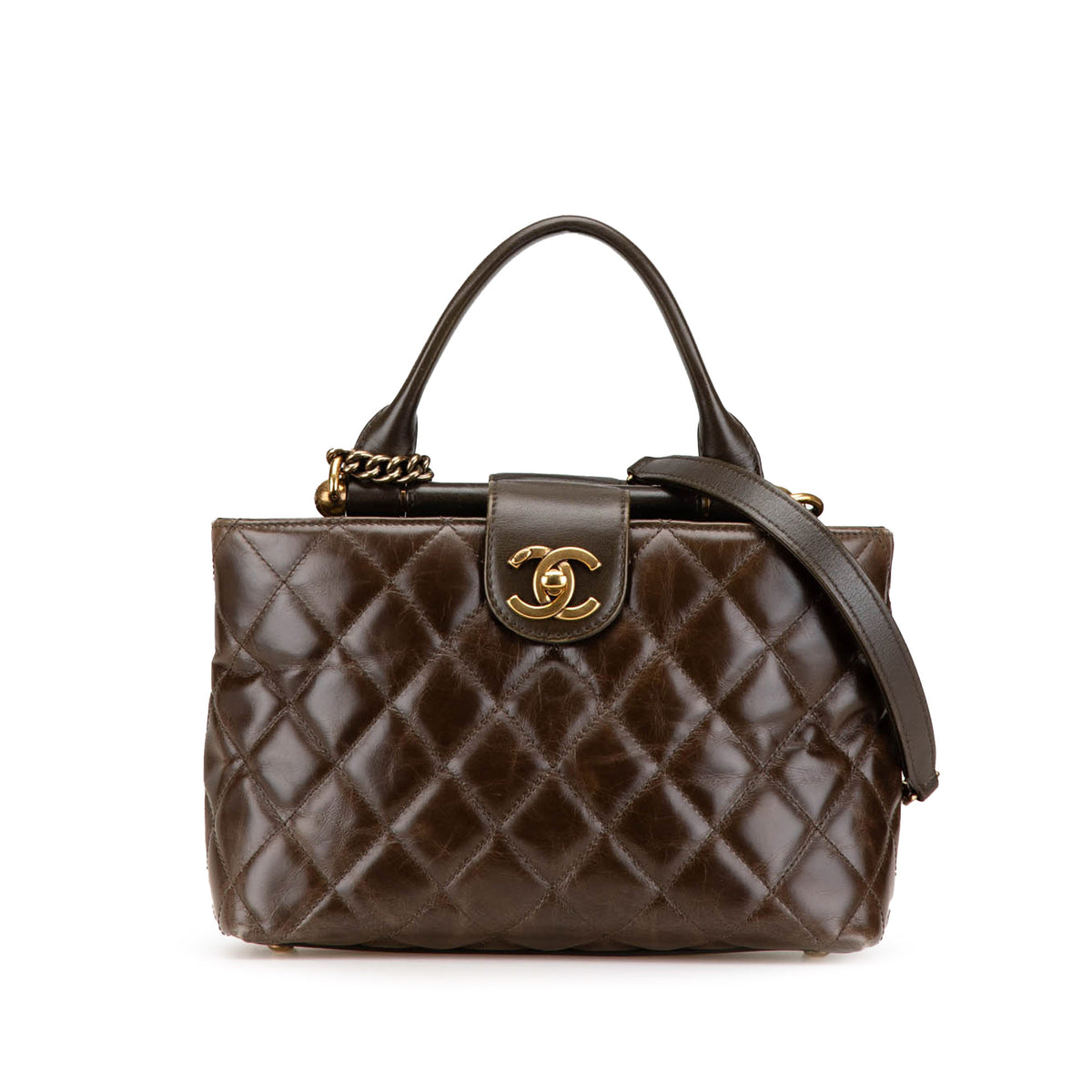 Small Quilted Calfskin Gold Bar Top Handle Bag