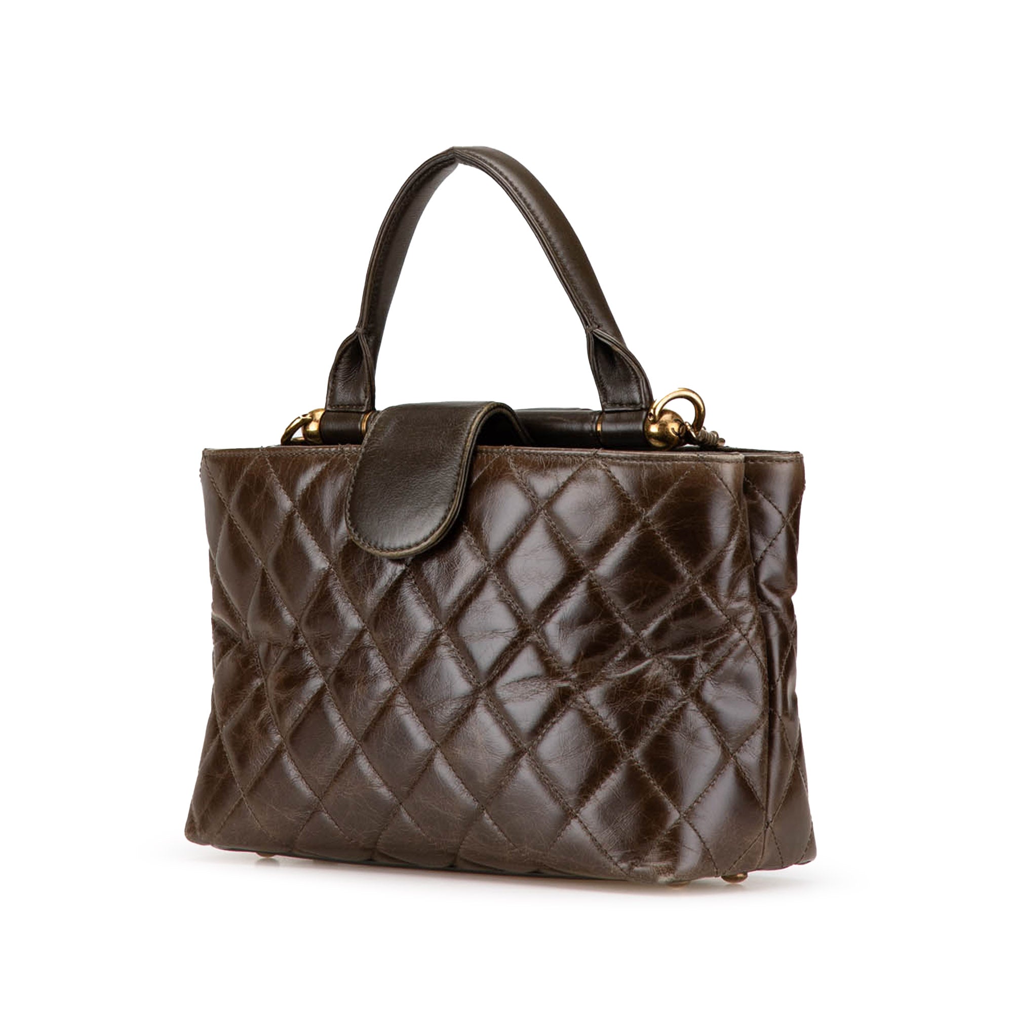 Small Quilted Calfskin Gold Bar Top Handle Bag