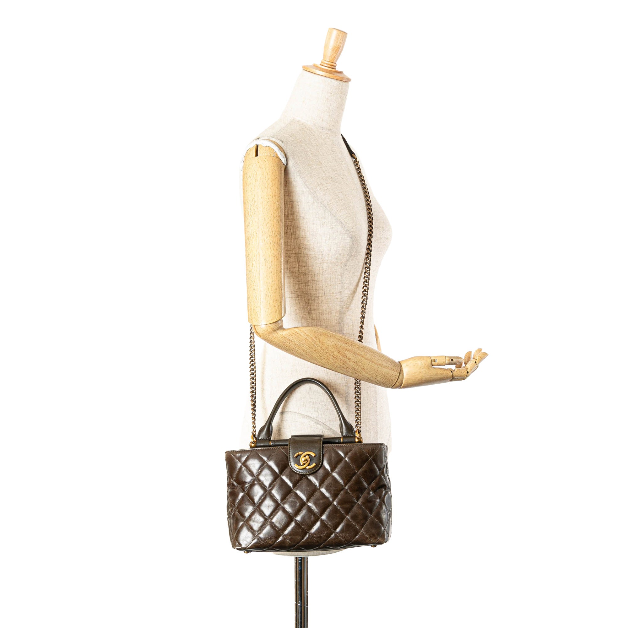 Small Quilted Calfskin Gold Bar Top Handle Bag