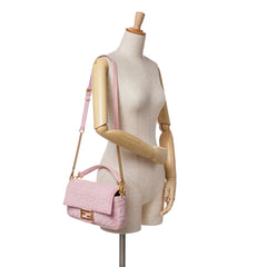 Zucca Embossed Velvet Baguette Satchel