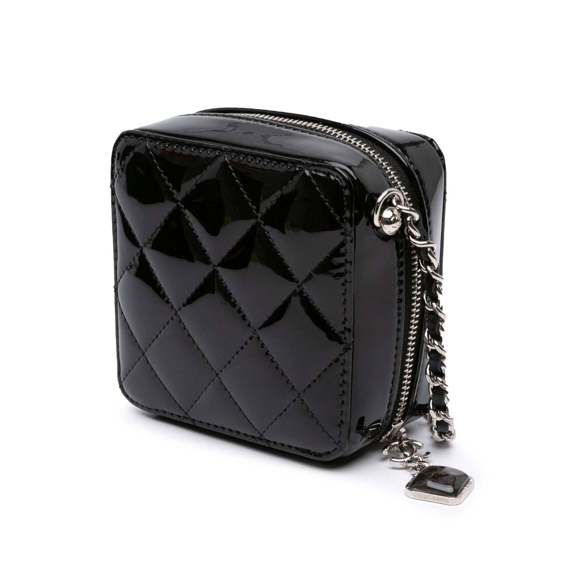 CC Quilted Patent Diamond Resin Clutch With Chain