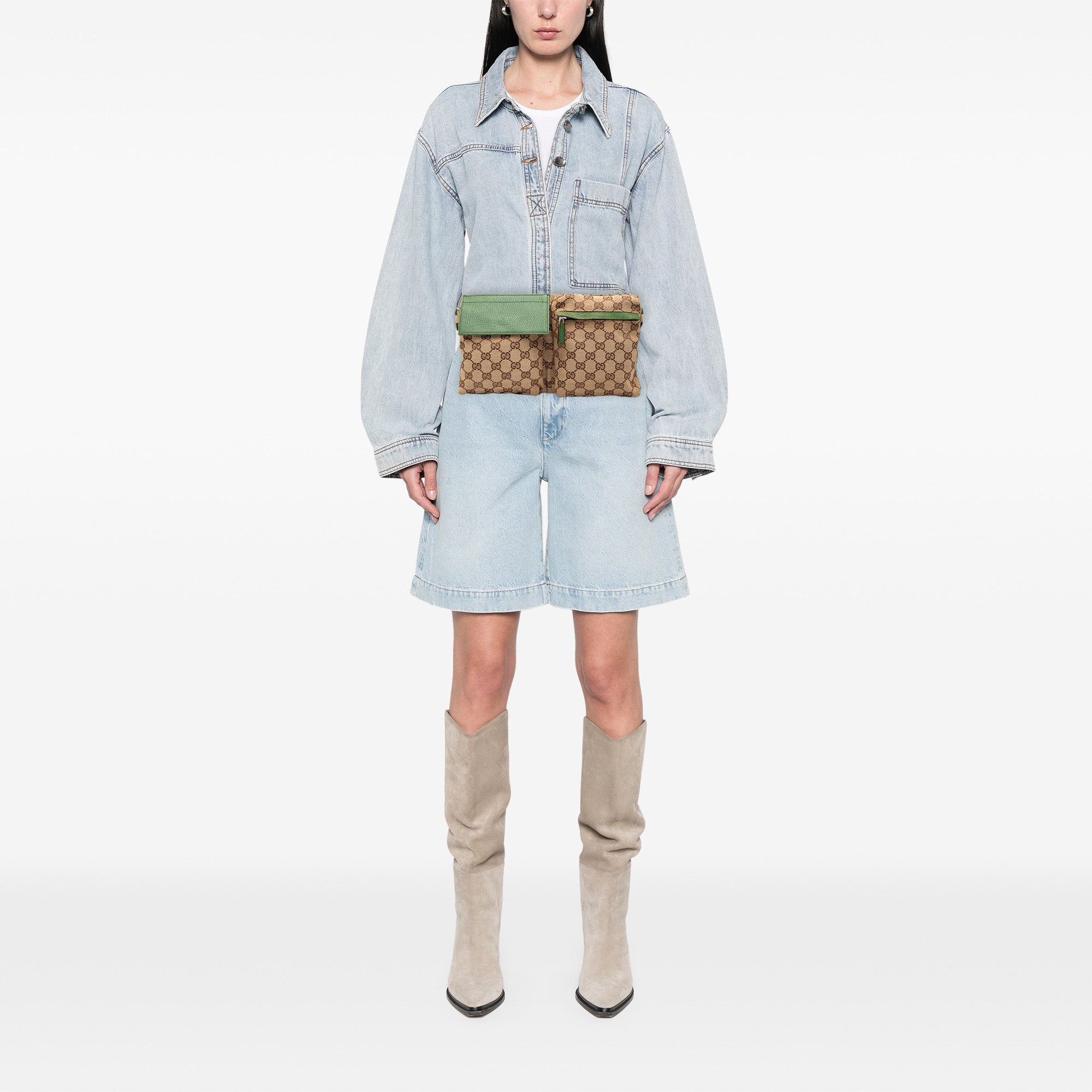 GG Canvas Web Double Pocket Belt Bag