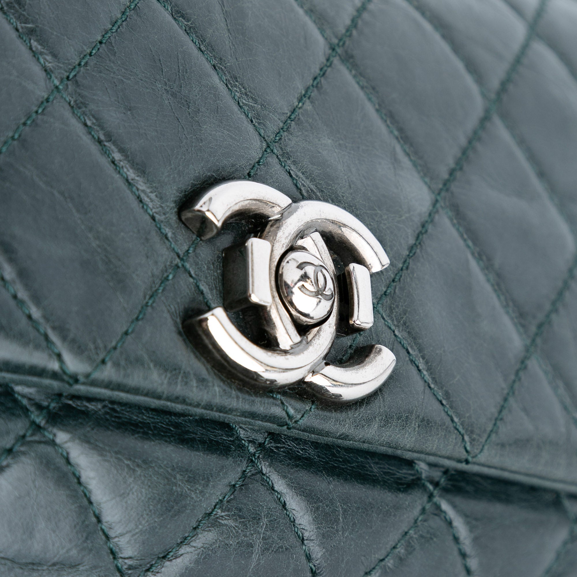Quilted Aged Calfskin Logo Accordion Flap