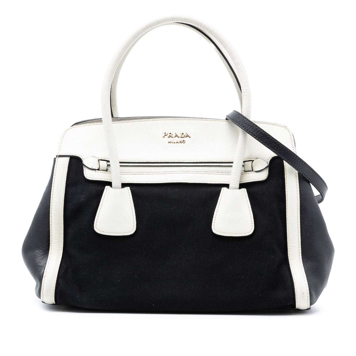 Bicolor Saffiano Cuir Trimmed Canvas Satchel