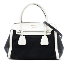 Bicolor Saffiano Cuir Trimmed Canvas Satchel