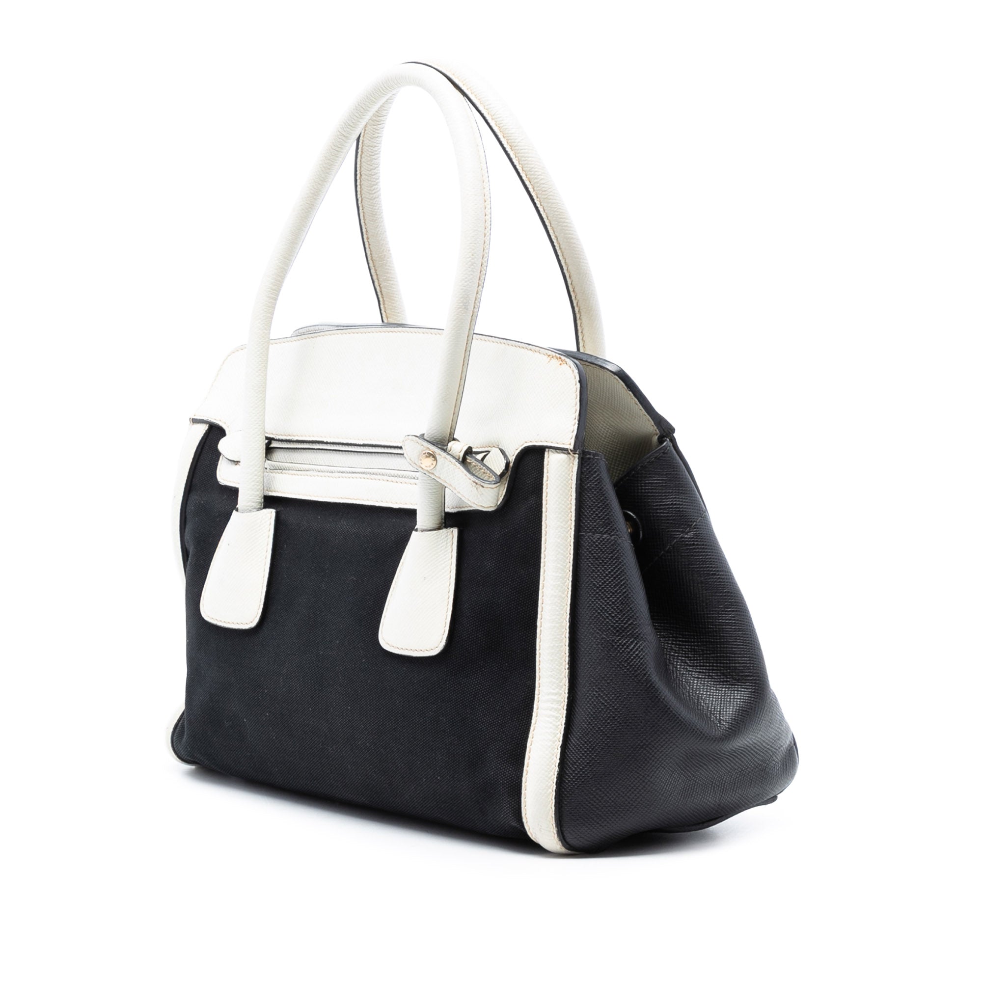 Bicolor Saffiano Cuir Trimmed Canvas Satchel