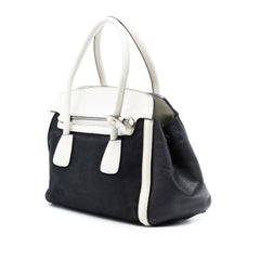 Bicolor Saffiano Cuir Trimmed Canvas Satchel