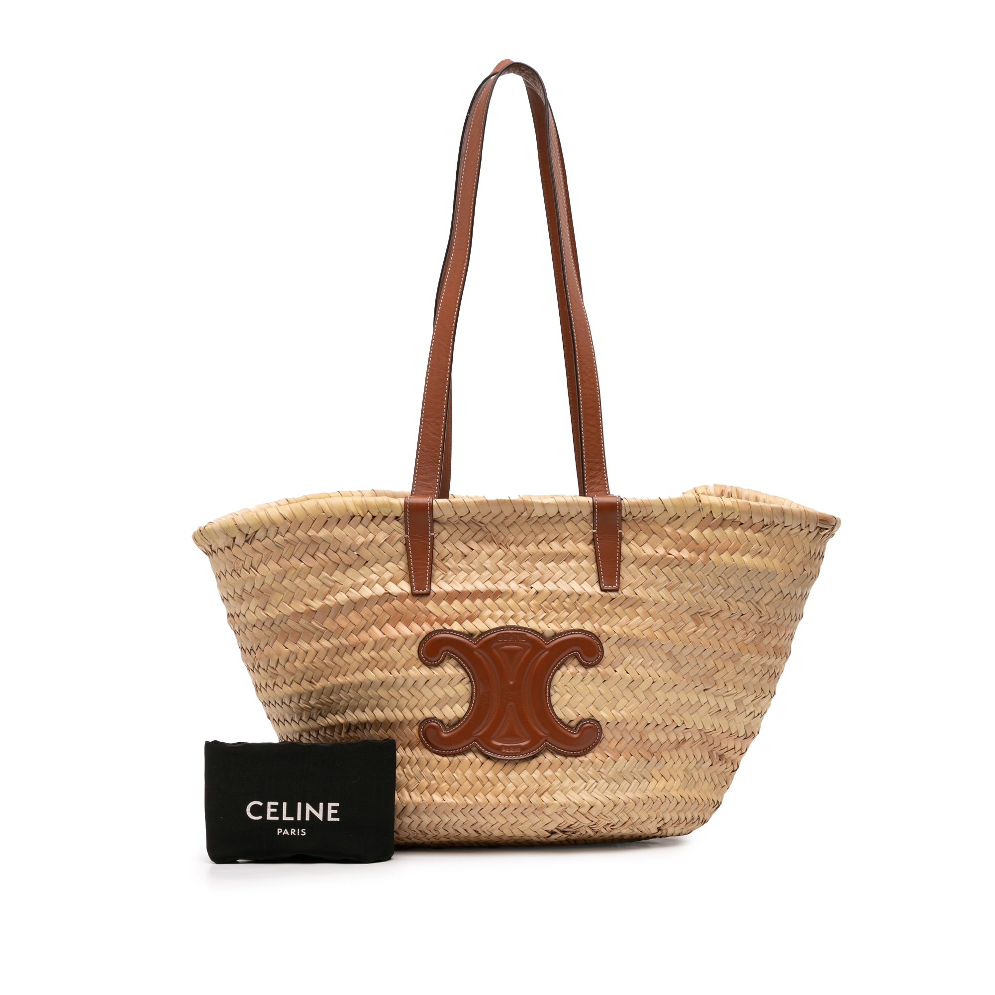 Large Raffia Cuir Triomphe Classic Panier Tote