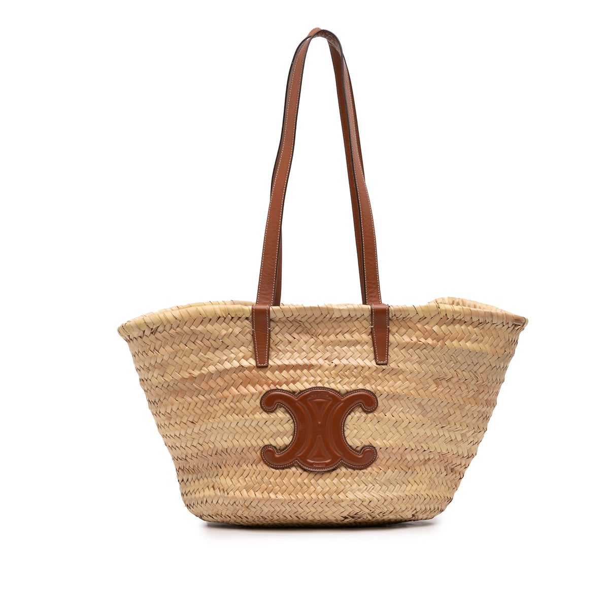 Large Raffia Cuir Triomphe Classic Panier Tote