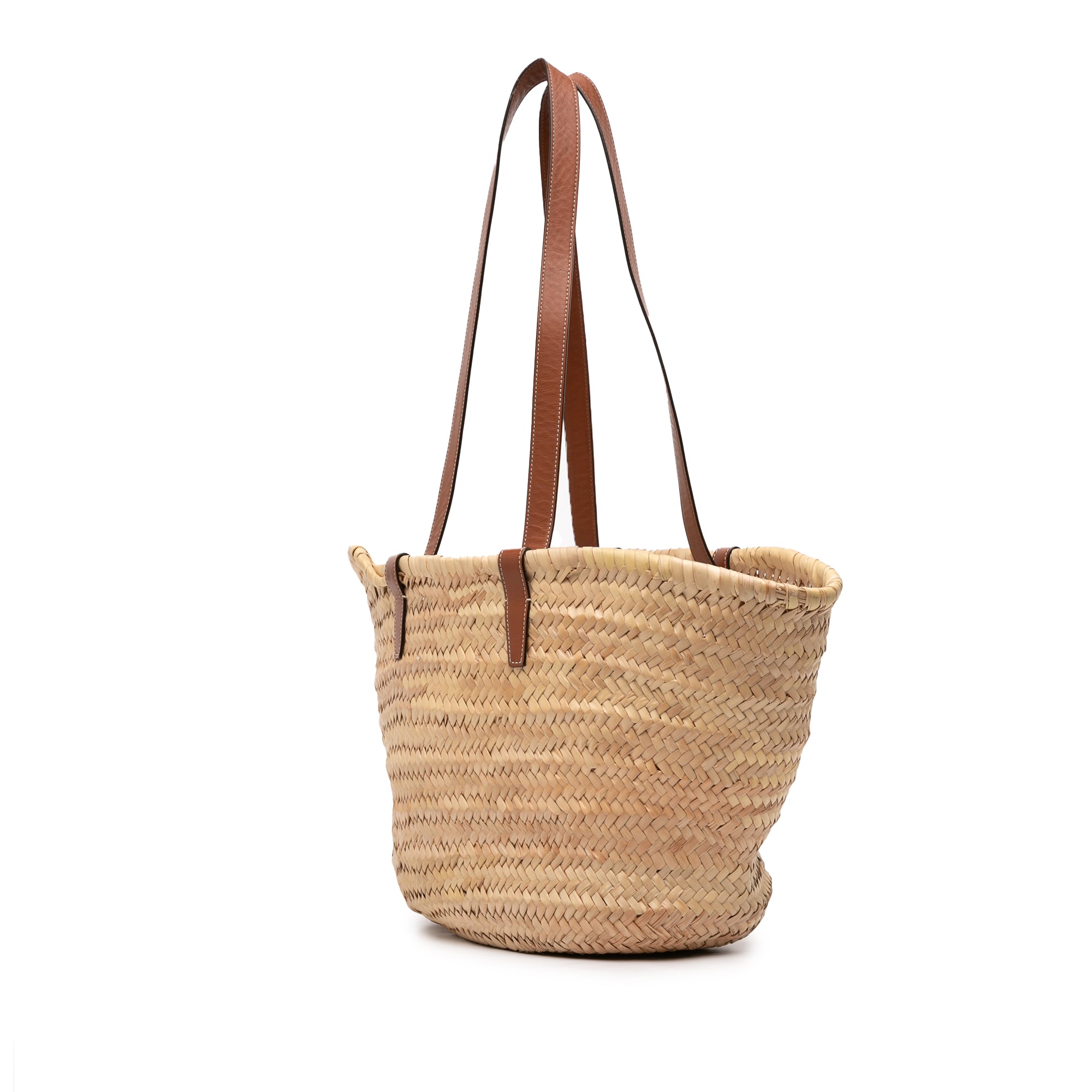 Large Raffia Cuir Triomphe Classic Panier Tote