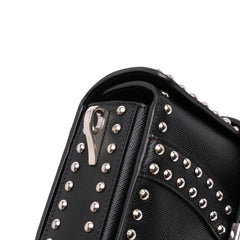 Saffiano Studded Turn Lock Top Handle Bag