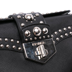 Saffiano Studded Turn Lock Top Handle Bag