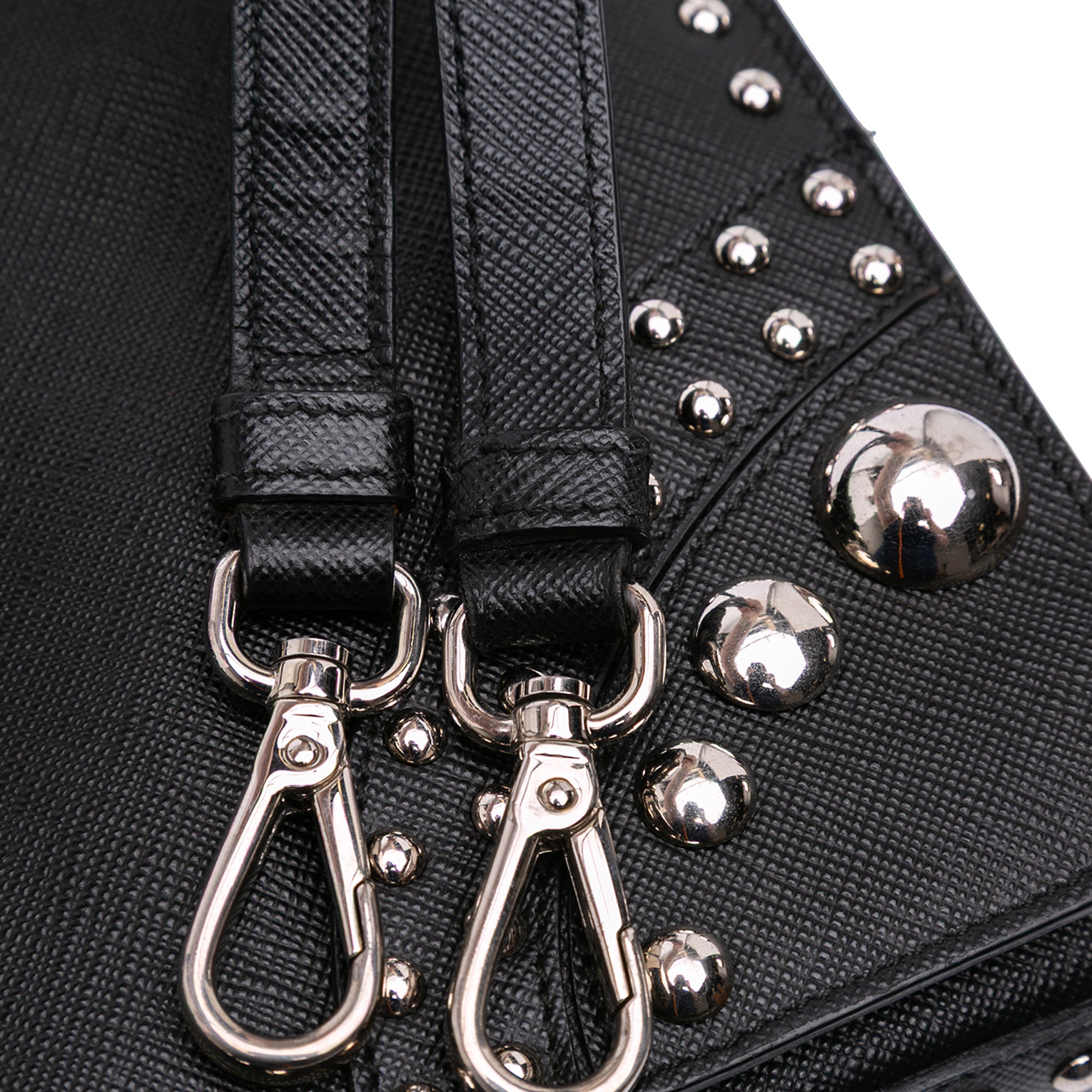 Saffiano Studded Turn Lock Top Handle Bag