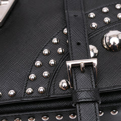 Saffiano Studded Turn Lock Top Handle Bag