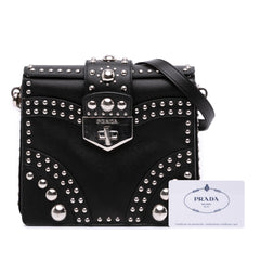 Saffiano Studded Turn Lock Top Handle Bag