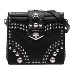 Saffiano Studded Turn Lock Top Handle Bag
