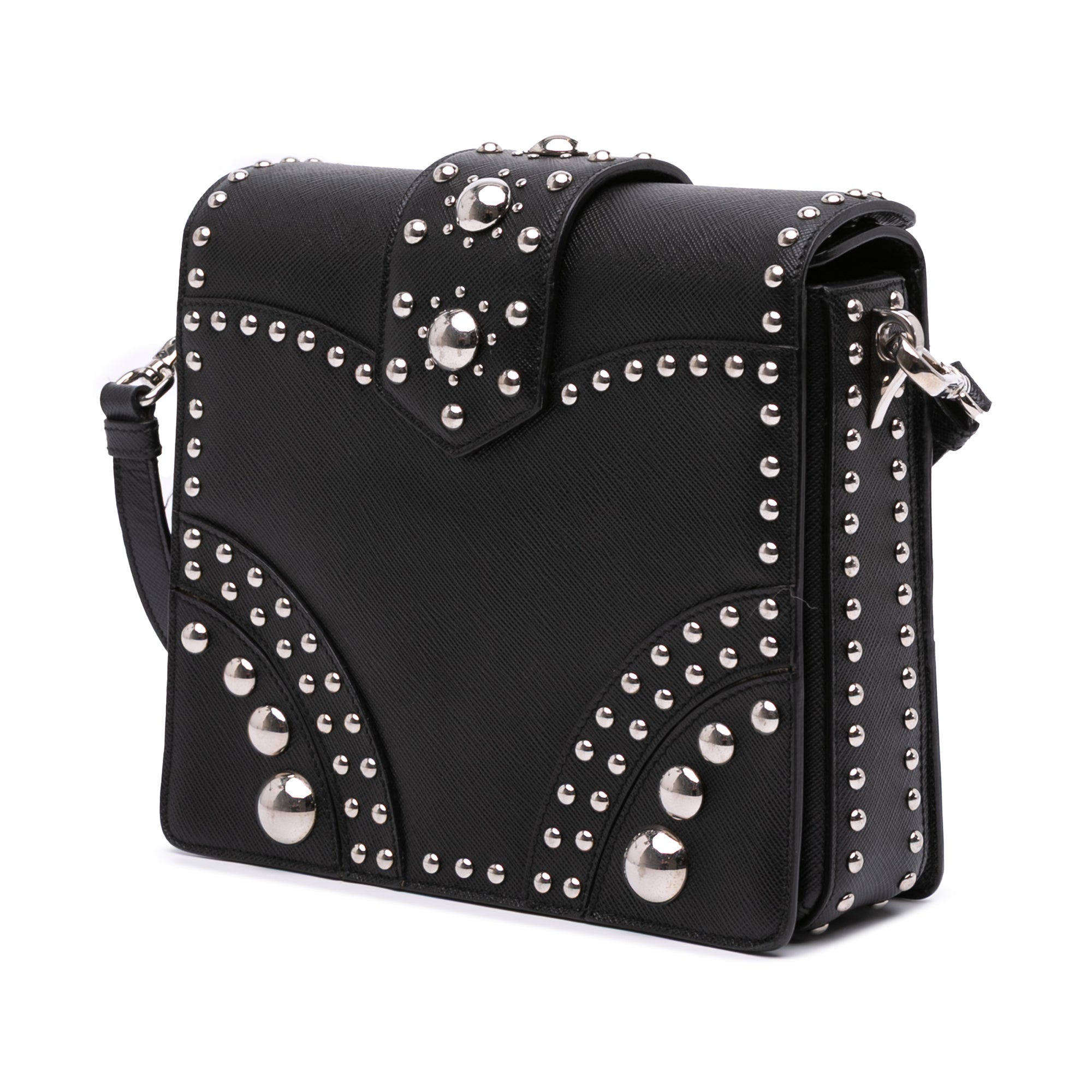 Saffiano Studded Turn Lock Top Handle Bag