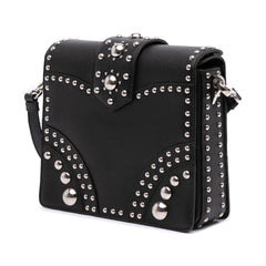 Saffiano Studded Turn Lock Top Handle Bag
