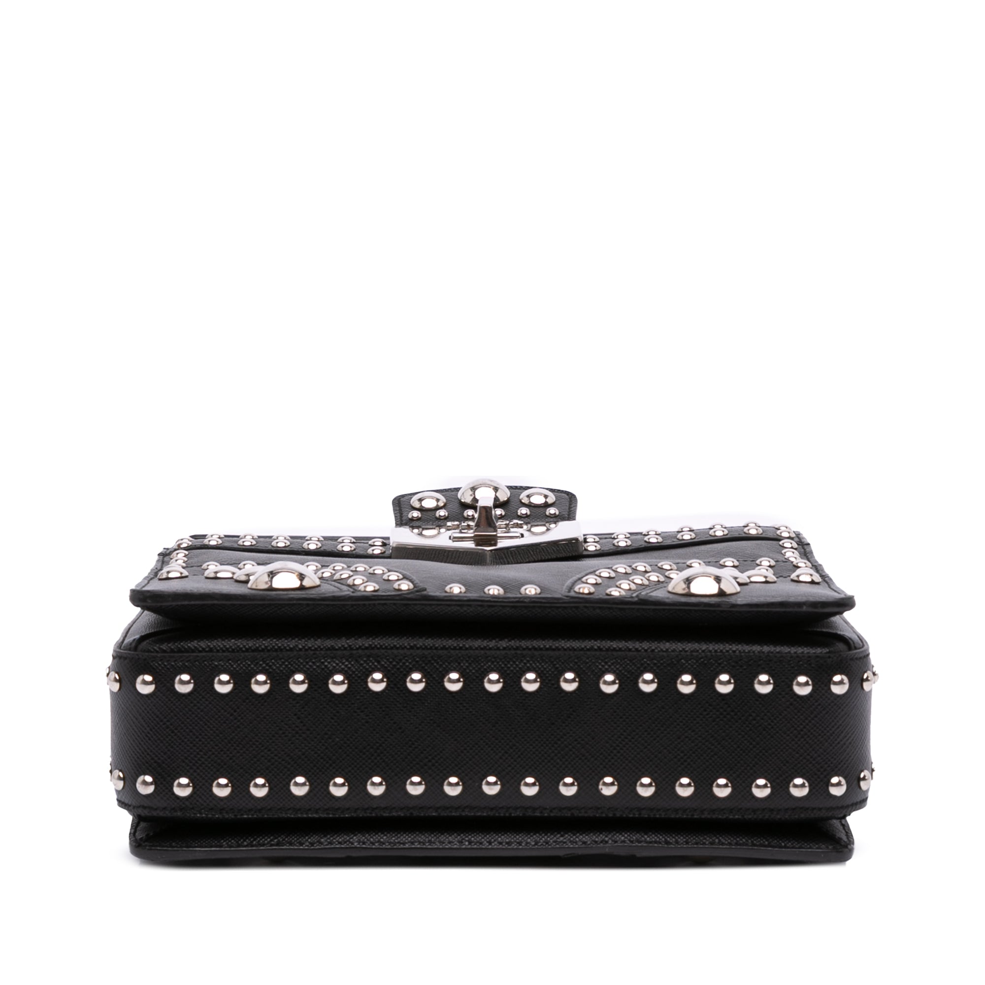 Saffiano Studded Turn Lock Top Handle Bag