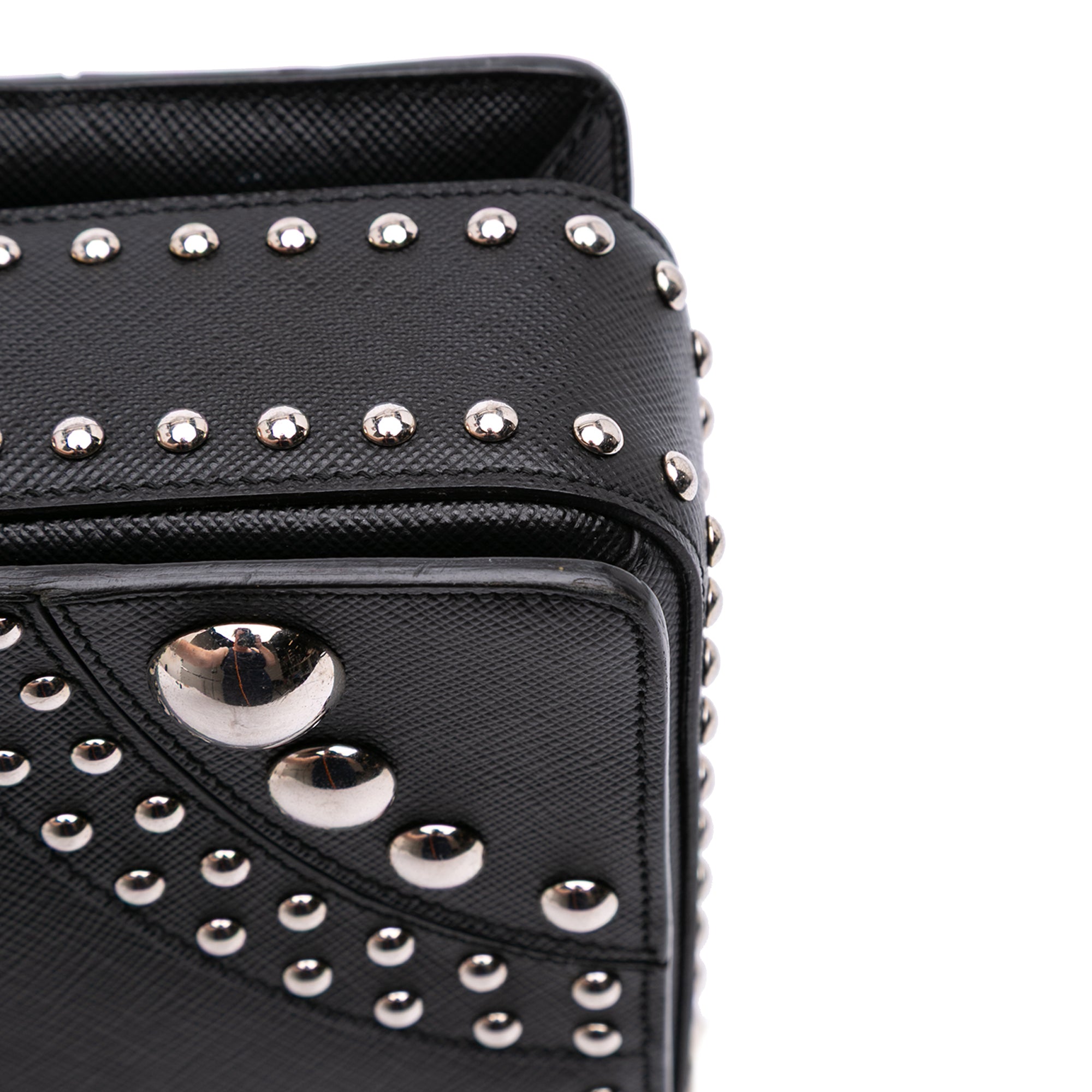 Saffiano Studded Turn Lock Top Handle Bag