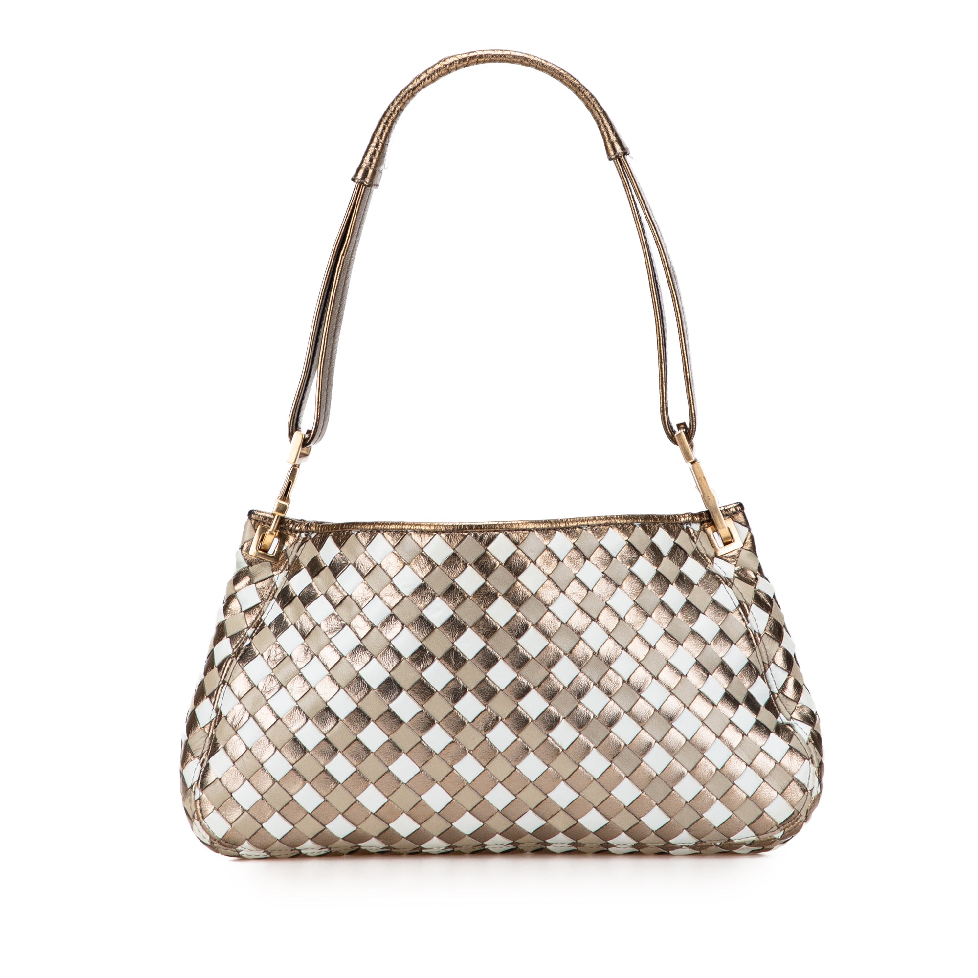 Small Metallic Leather Intrecciato Shoulder Bag