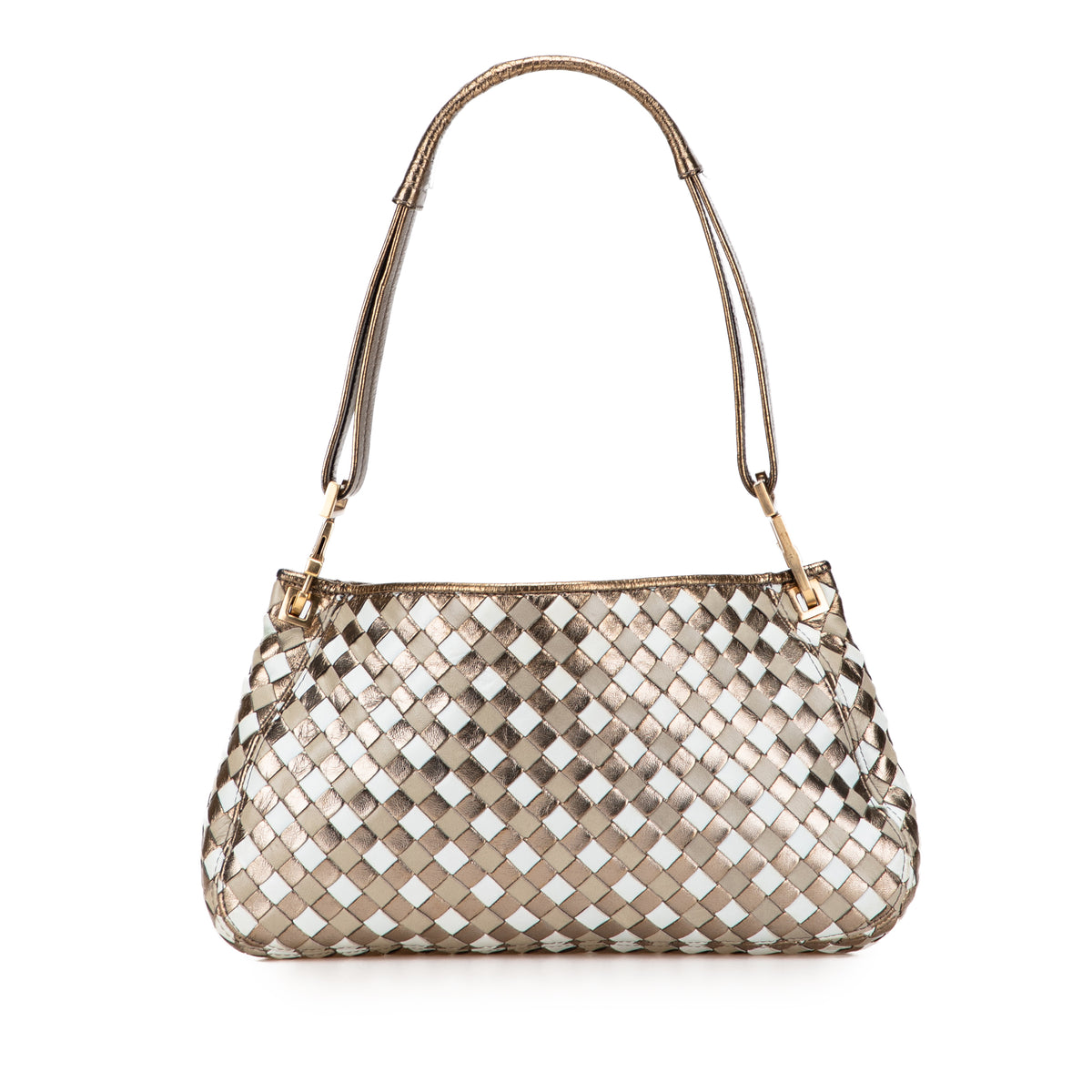 Small Metallic Leather Intrecciato Shoulder Bag